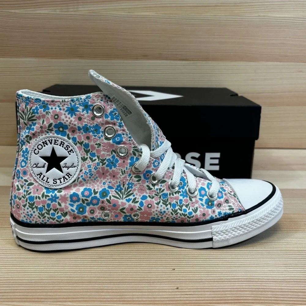 Converse  CTAS High-Top Sneaker, White/pink Blue  Floral Flowers Woman's Sz 8.5